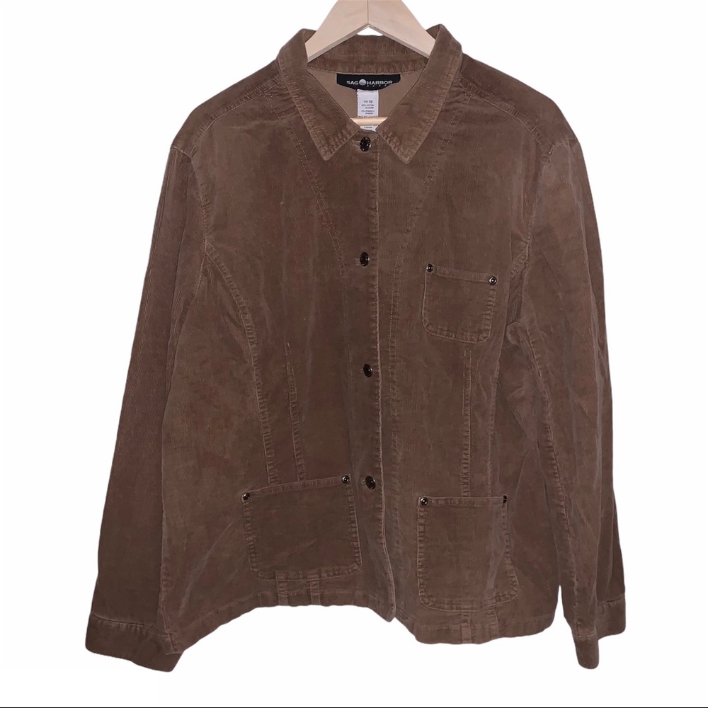 Vintage 90s Sag Harbor Medium Brown Corduroy Button Up Jacket